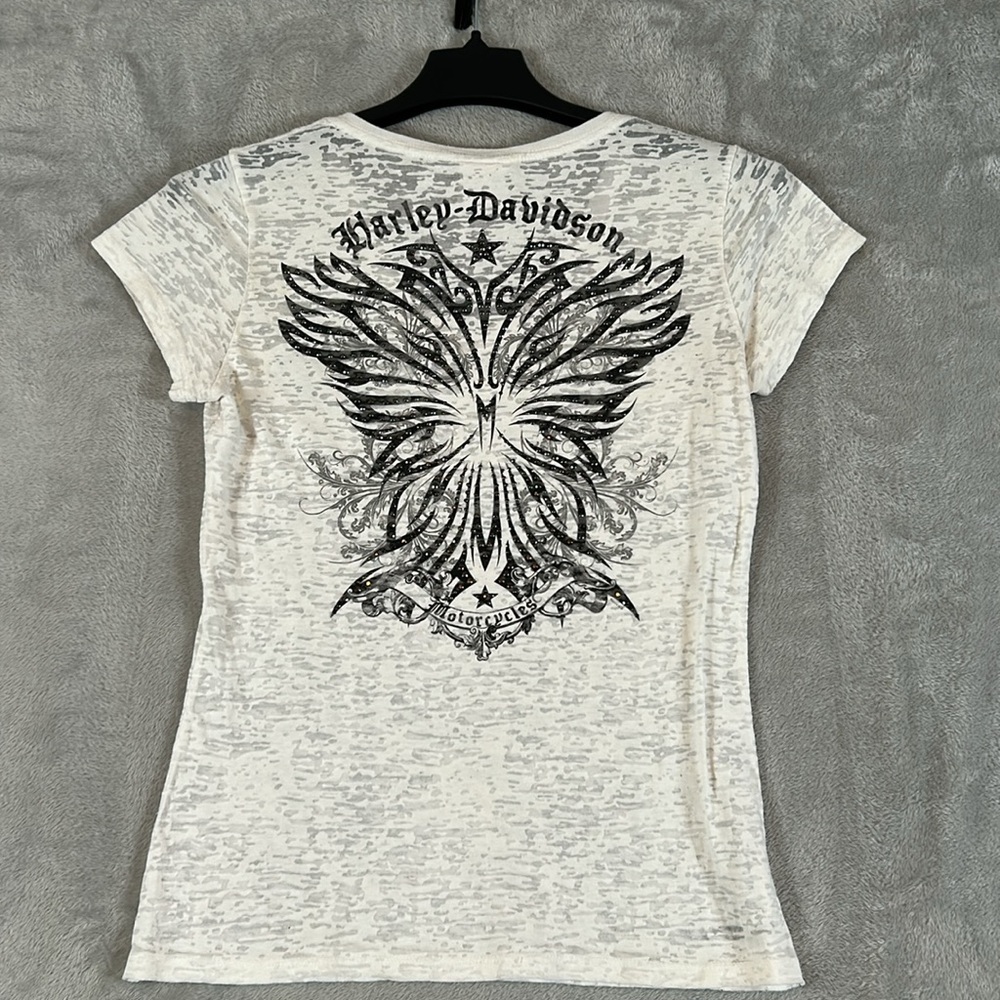 Harley Davidson, V-neck burnt out bling  logo T-shirt size large